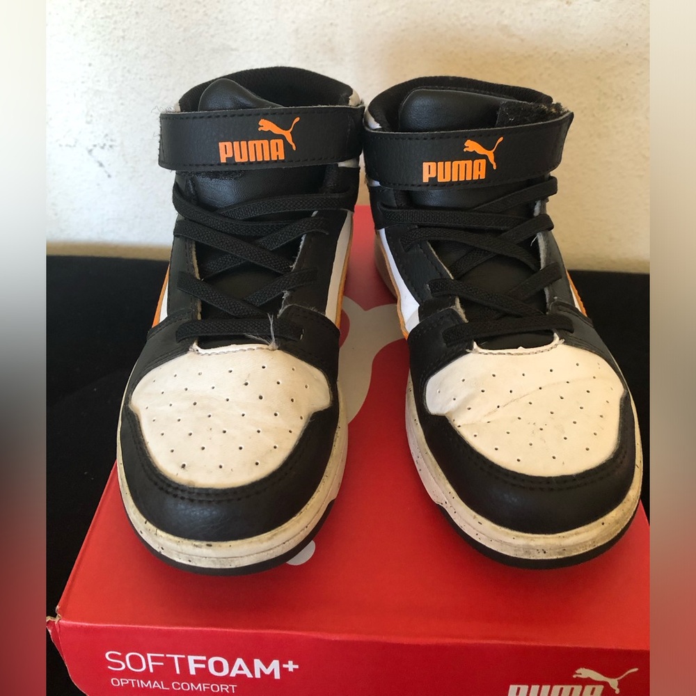 Puma Kids Orange Black and White High-Top Sneakers